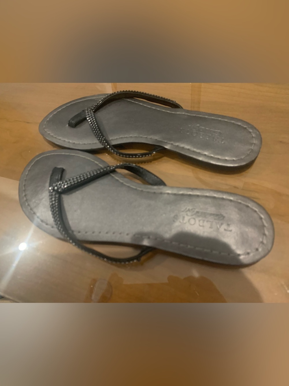 Talbots Black Rhinestone Thong Sandals
